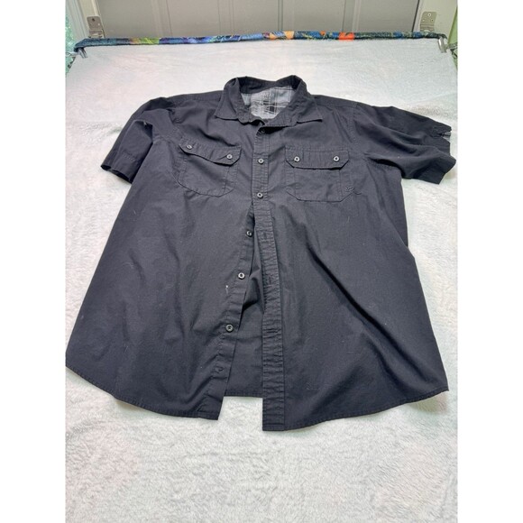 Rocawear Other - Men Black Short Sleeve Button Down Plaid Accents Rocawear Size Xl Dbl‎ Pockets